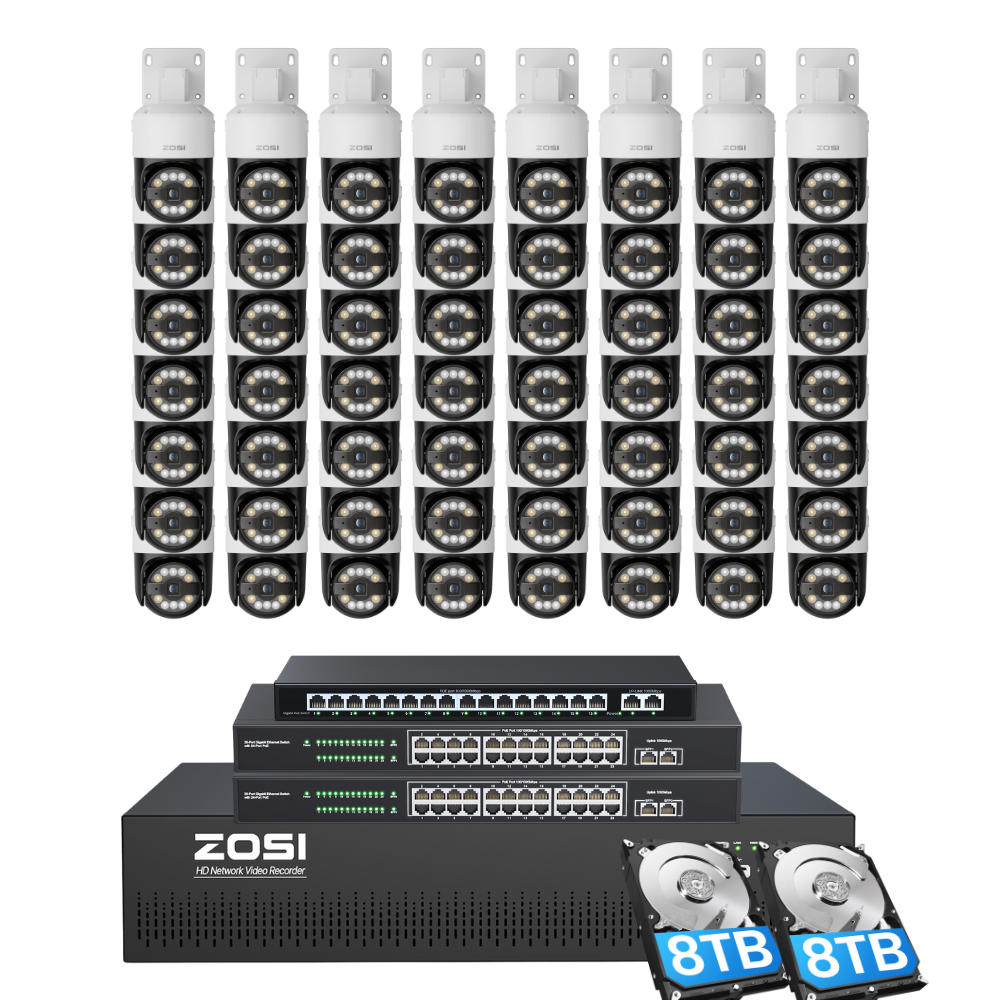 C296 64 Channel PTZ 4K PoE Security Camera System for Business + Include 16TB HDD