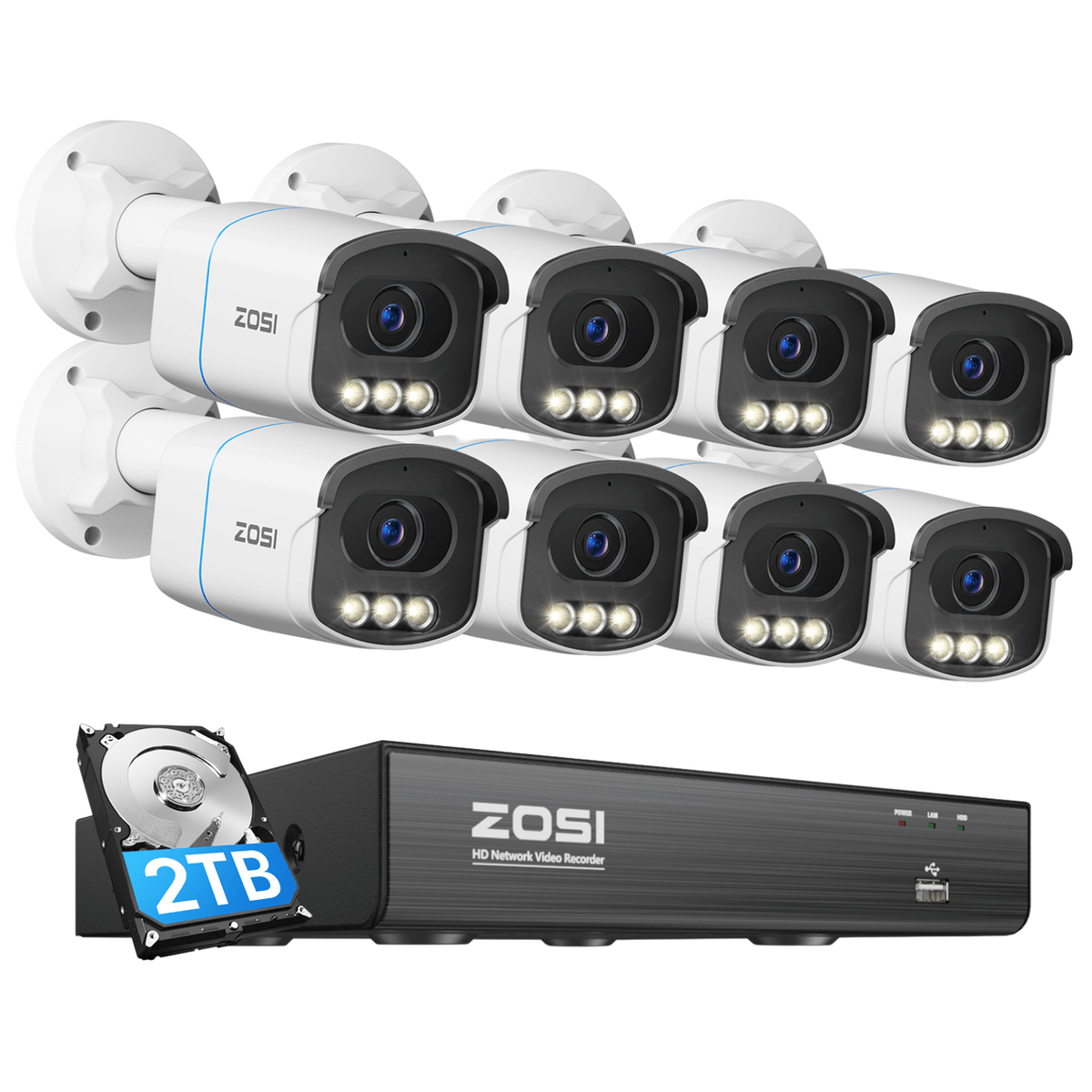C186A 4K 8-Channel PoE Security System with Color Night Vision + 2TB Hard Drive