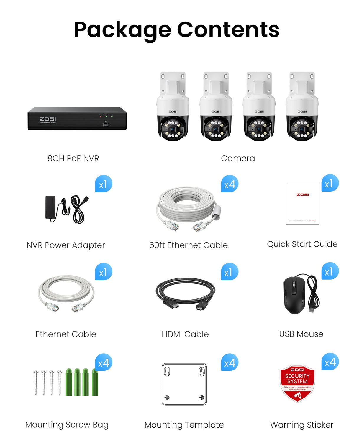 C296B 4K PTZ Security System + Up to 8 Cameras + 2TB / 4TB Hard Drive Zosi
