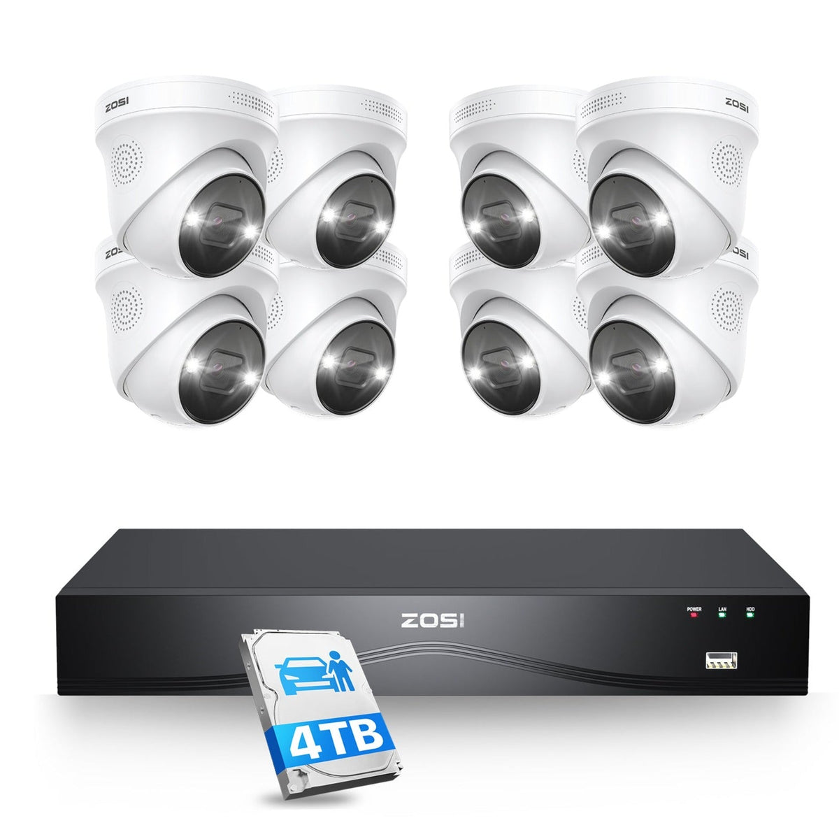 C225 4K 8-Camera PoE Security System（32CH Expandable) + 4TB Hard Drive Zosi
