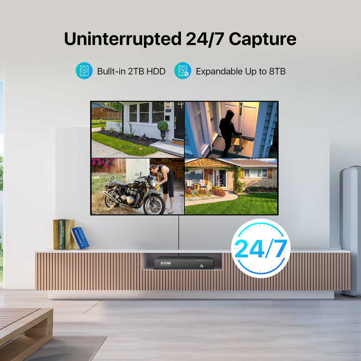 C225/C186 5MP Full-Color Security Camera System + 4K 8CH PoE NVR + 2TB Hard Drive Zosi