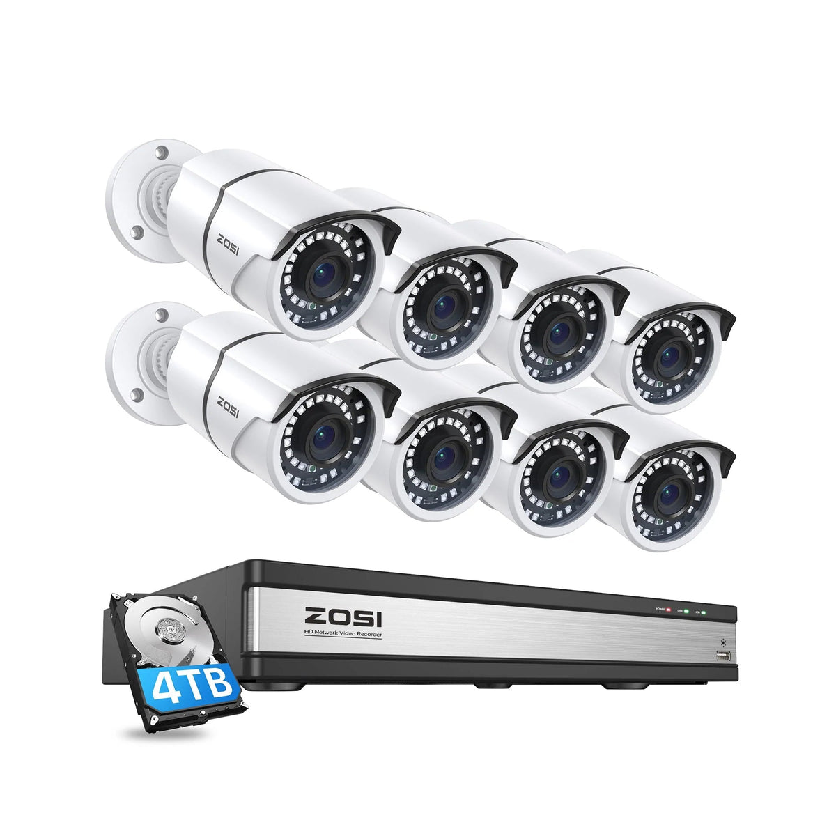 C261 5MP Security Camera System + 4K 16CH PoE NVR + Up to 16 Cameras+ 4TB HDD Zosi