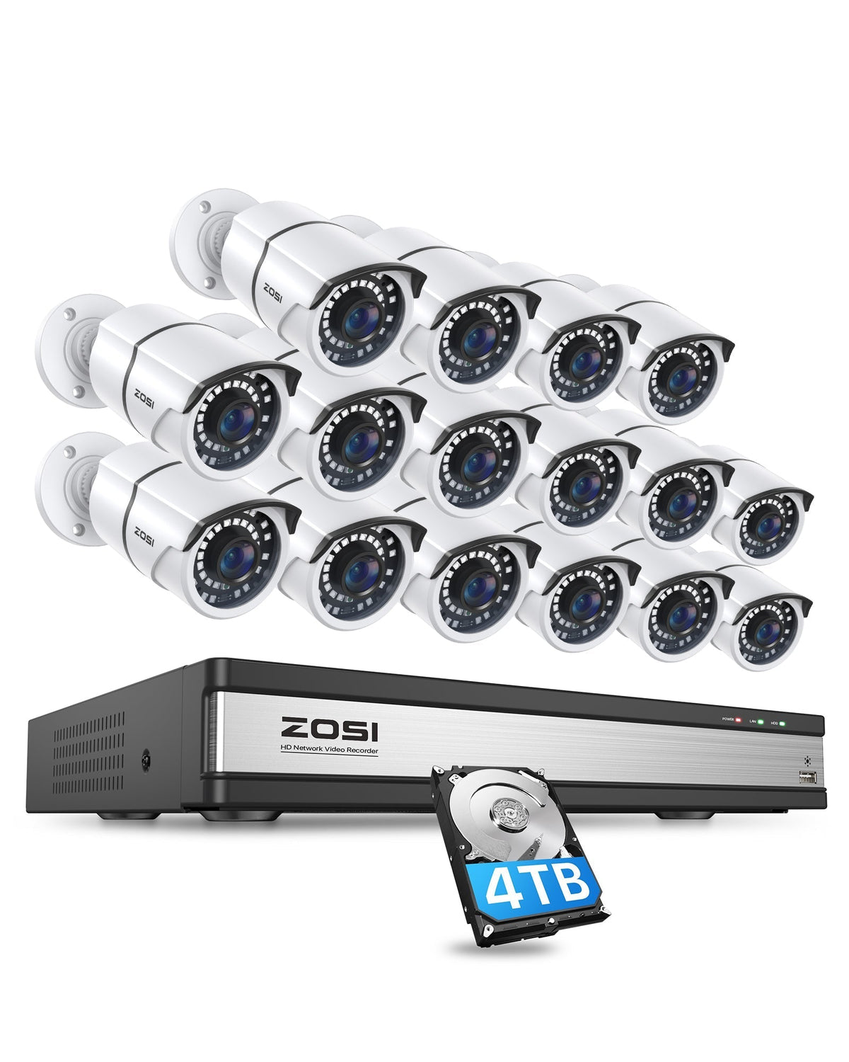 C261 5MP Security Camera System + 4K 16CH PoE NVR + Up to 16 Cameras+ 4TB HDD Zosi