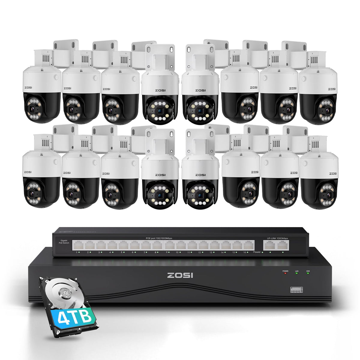 C296B 32 Channel 4K PT PoE Security Camera System for Business +Up To 16TB HDD Zosi