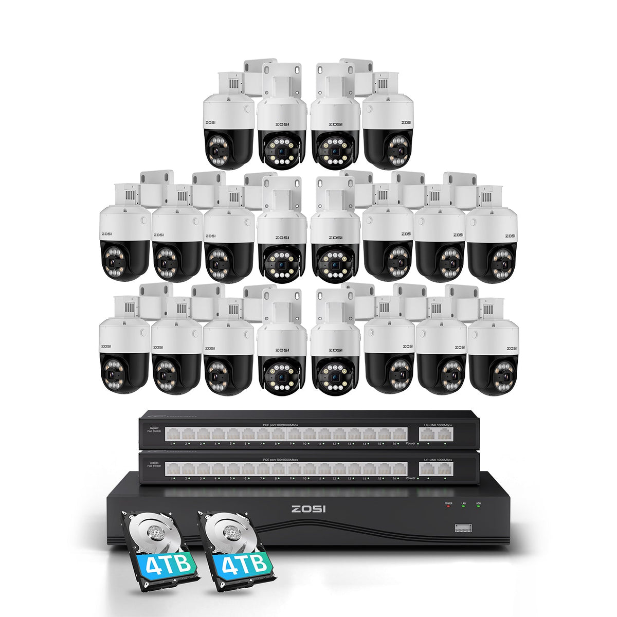 C296B 32 Channel 4K PT PoE Security Camera System for Business +Up To 16TB HDD Zosi