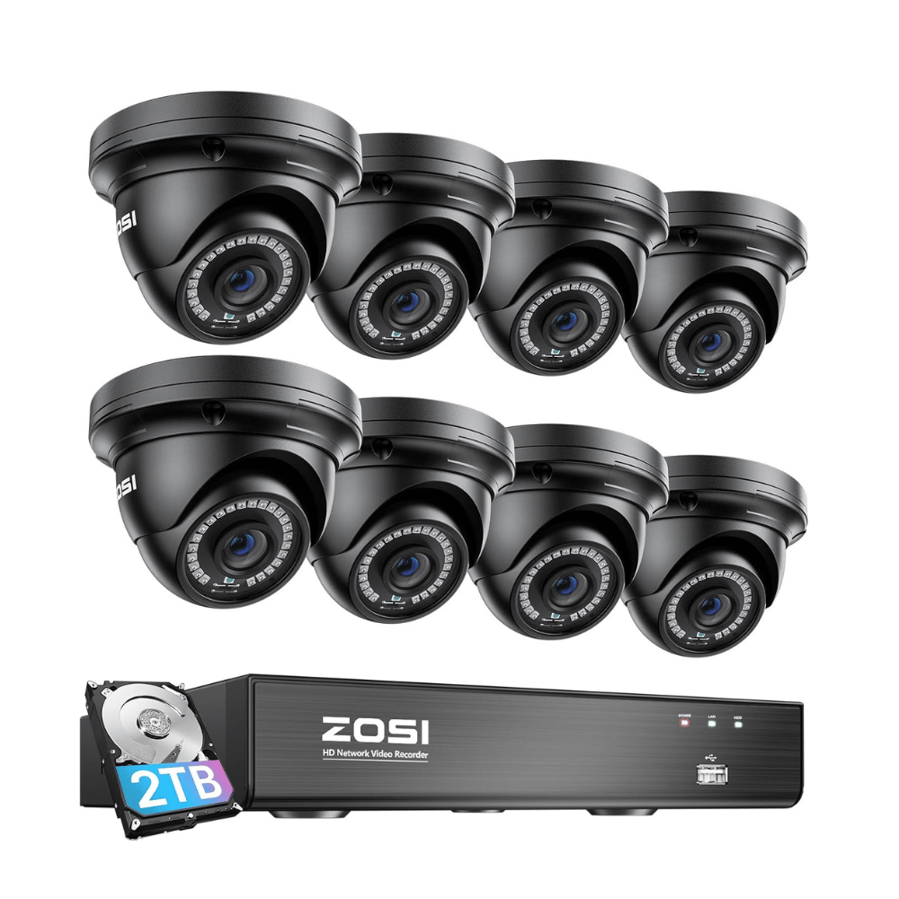 C429 5MP PoE Security System + 4K 8 Channel PoE NVR + 2TB Hard Drive Zosi