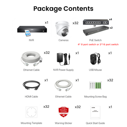 C225 32 Channel 4K PoE Security Camera System for Business + Up To 16TB HDD