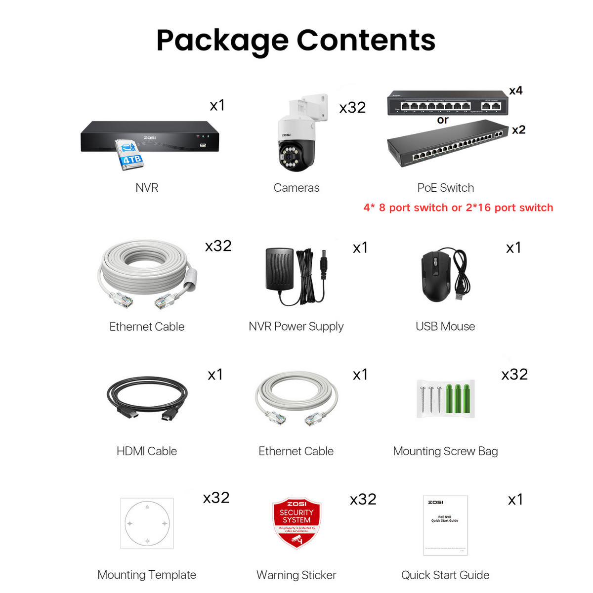 C296B 32 Channel 4K PTZ PoE Security Camera System for Business + Up To 16TB HDD