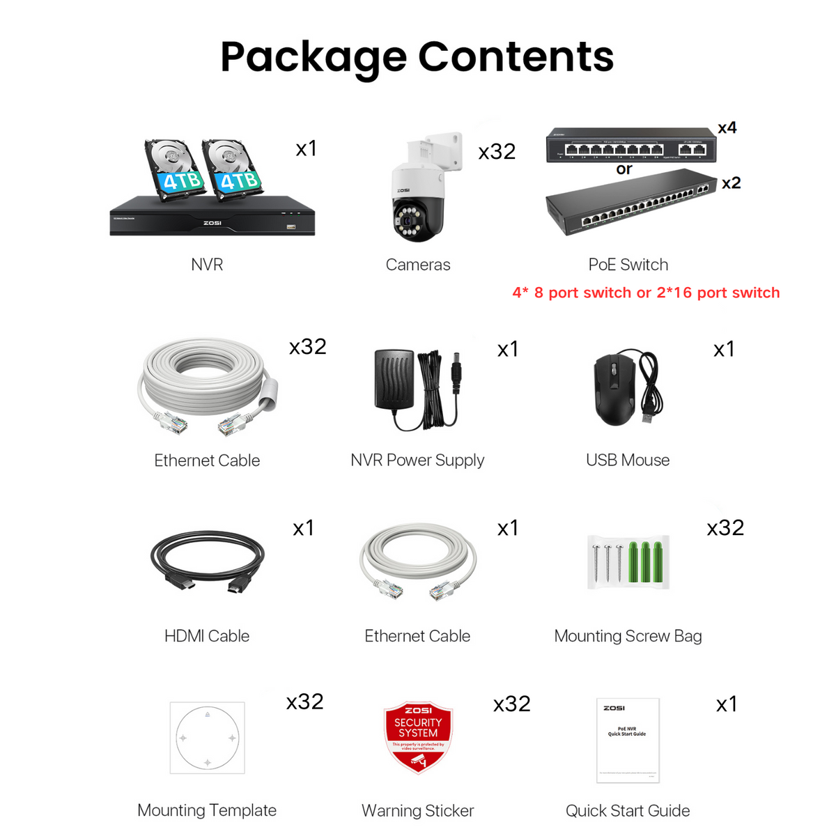 C296B 32 Channel 4K PTZ PoE Security Camera System for Business + Up To 16TB HDD