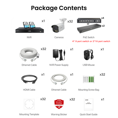 C186A 32 Channel 4K PoE Security System with True Color Night + Up To 16TB HDD