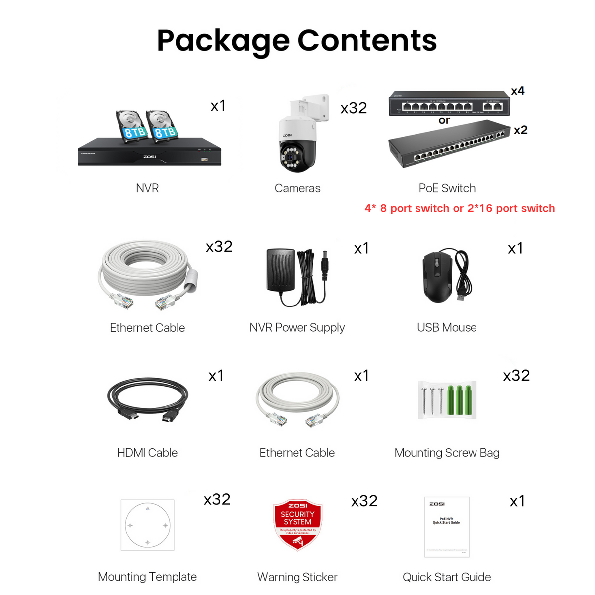 C296B 32 Channel 4K PTZ PoE Security Camera System for Business + Up To 16TB HDD