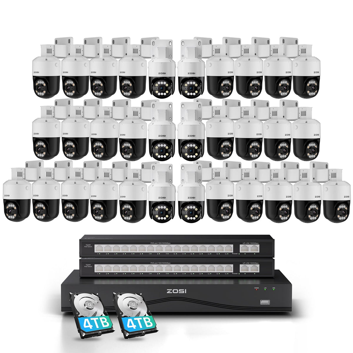 C296B 32 Channel 4K PT PoE Security Camera System for Business +Up To 16TB HDD Zosi