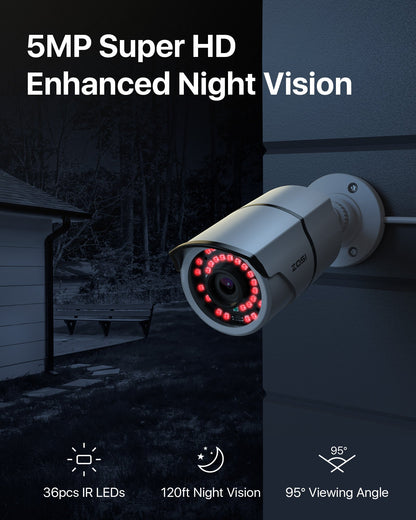 C261 5MP Security Camera System + 4K 16CH PoE NVR + Up to 16 Cameras+ 4TB HDD Zosi