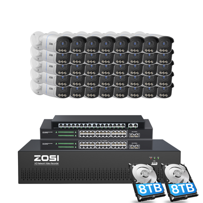 C186A 64 Channel 4K PoE Security Camera System for Business + Include 16TB HDD