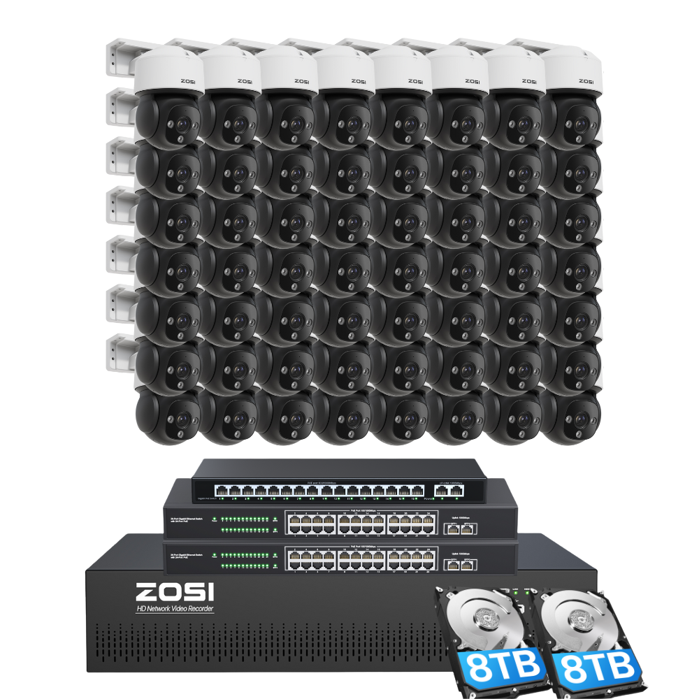 C290 64 Channel PT 4K PoE Security Camera System for Business + Include 16TB HDD