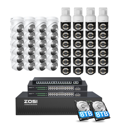 C296/C225 64 Channel PTZ 4K PoE Security Camera System for Business + Include 16TB HDD