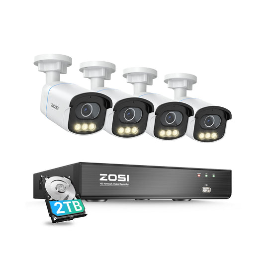 C186 5MP True Color Night Security System + 4K 8CH PoE NVR + 2TB Hard Drive Zosi