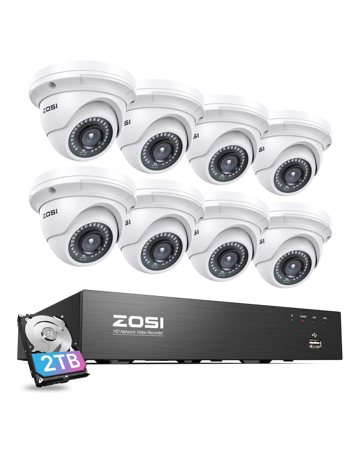 C429 5MP PoE Security System + 4K 8 Channel PoE NVR + 2TB Hard Drive Zosi