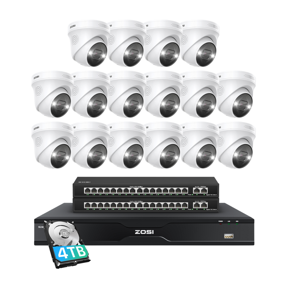 C225 32 Channel 4K PoE Security Camera System for Business + Up To 16TB HDD Zosi