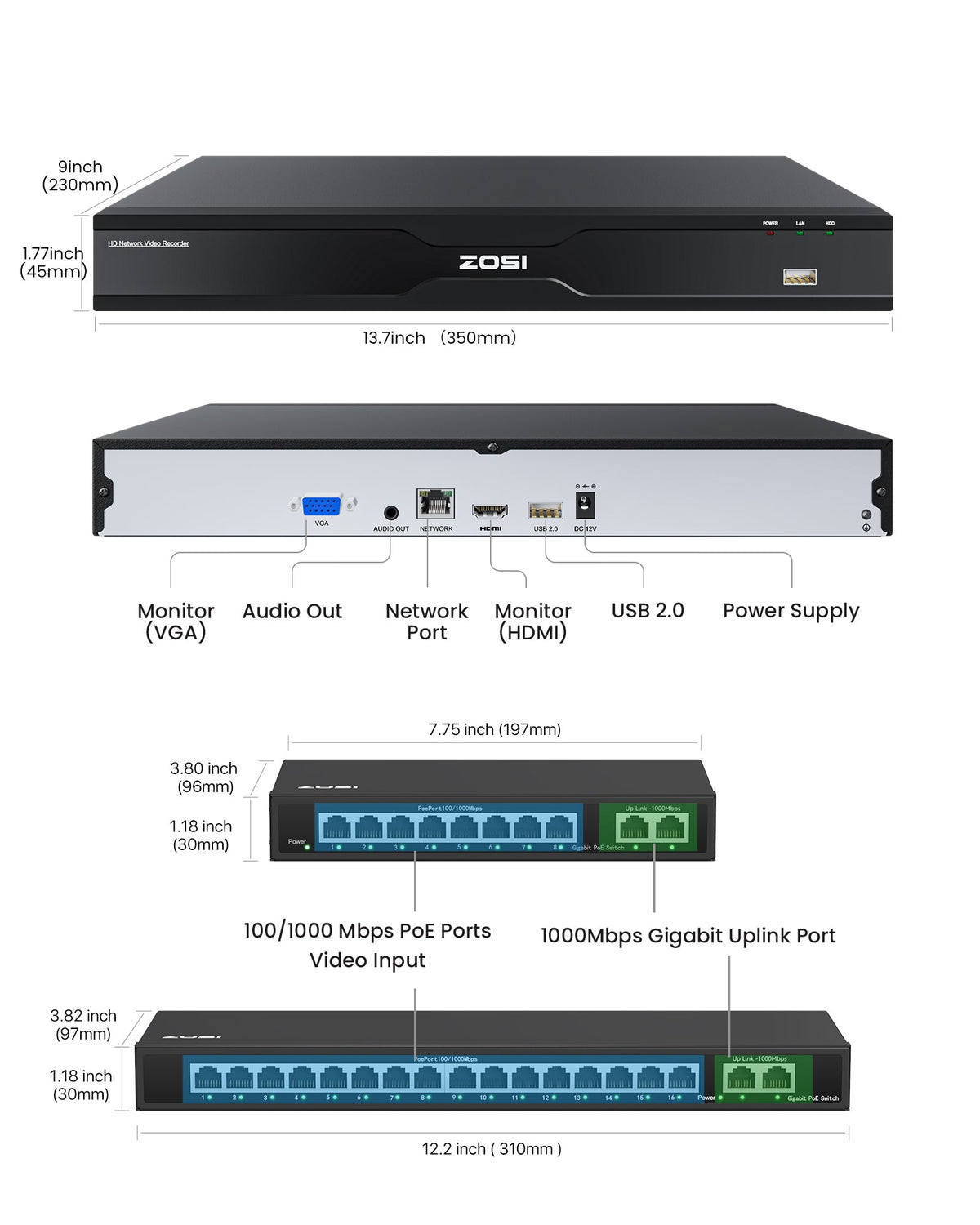 C296B 32 Channel 4K PT PoE Security Camera System for Business +Up To 16TB HDD Zosi