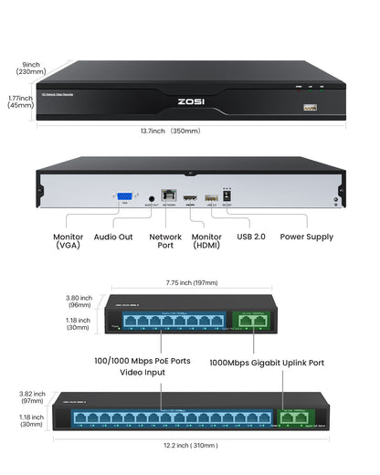C296B 32 Channel 4K PT PoE Security Camera System for Business +Up To 16TB HDD Zosi